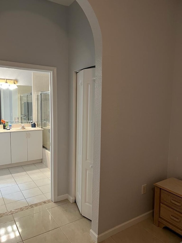 bathroom featuring vanity and tile patterned floors