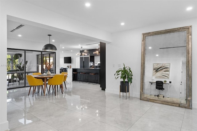 dining room with a chandelier