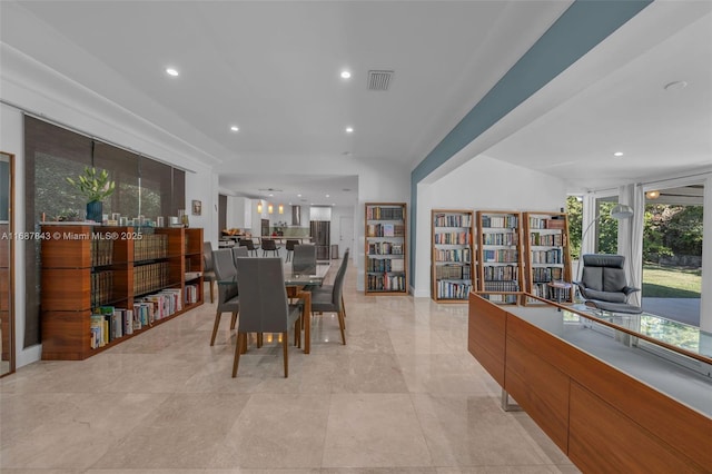 dining area featuring recessed lighting and visible vents