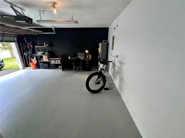 garage featuring a garage door opener and electric water heater