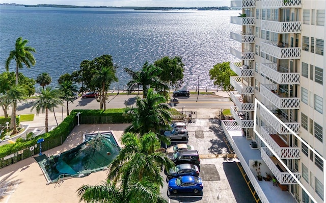 drone / aerial view featuring a water view