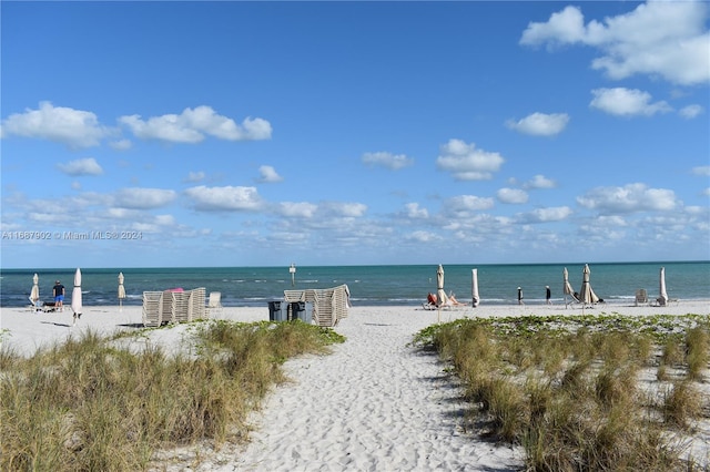 view of water feature featuring a beach view