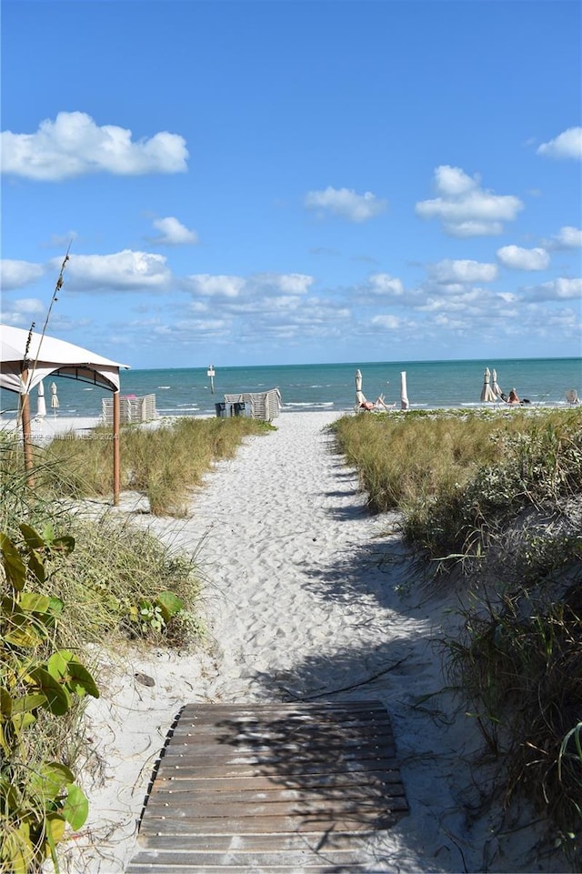 view of water feature featuring a view of the beach