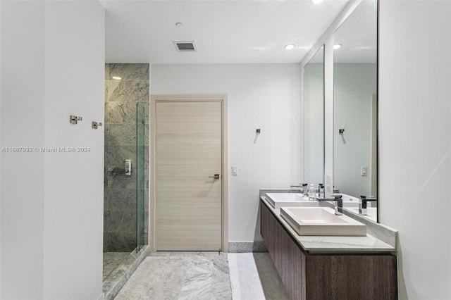 bathroom featuring vanity and walk in shower