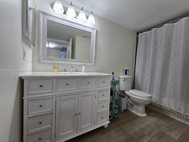 bathroom featuring vanity, toilet, and hardwood / wood-style flooring