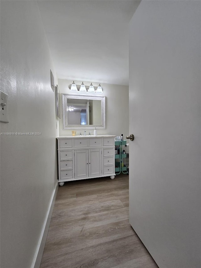 bathroom with vanity and wood-type flooring