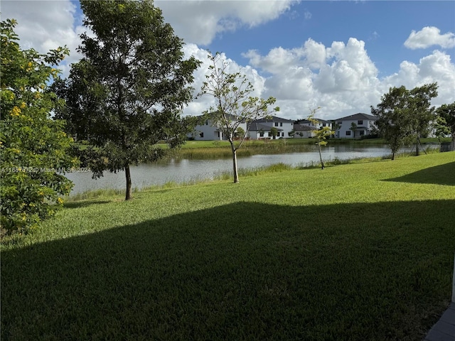 view of yard with a water view