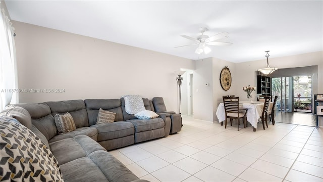 9404 NW 70th Pl, Tamarac, FL 33321 - living room with a ceiling fan and light tile patterned floors