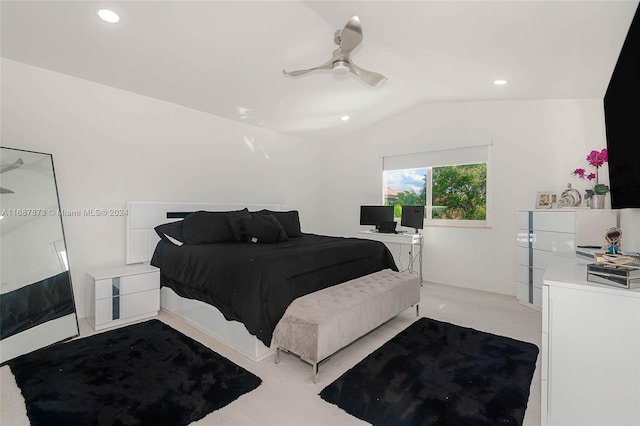 bedroom with vaulted ceiling and ceiling fan