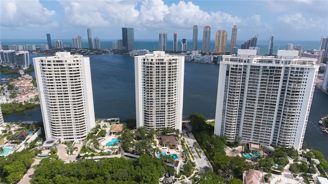 bird's eye view featuring a water view