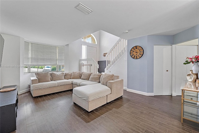 living room featuring dark hardwood / wood-style floors