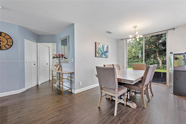 dining area with a chandelier and dark hardwood / wood-style floors