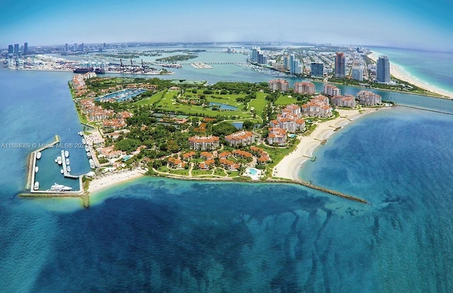 bird's eye view featuring a beach view and a water view