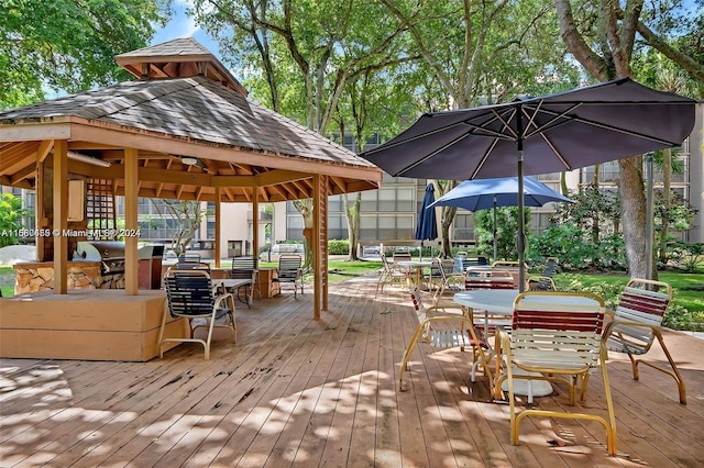 exterior space featuring a gazebo and a deck