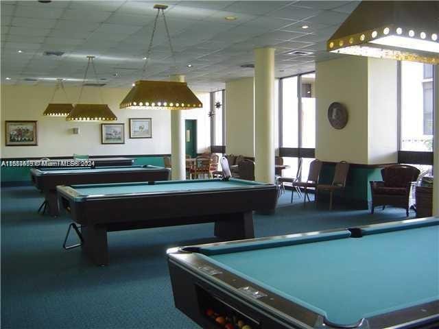 rec room with a paneled ceiling and pool table