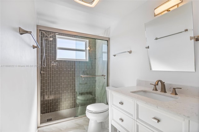 180 NE 12th Ave Unit 12E, Hallandale Beach, FL 33009 - full bath with toilet, vanity, a stall shower, and marble look tiles