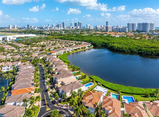 bird's eye view featuring a water view