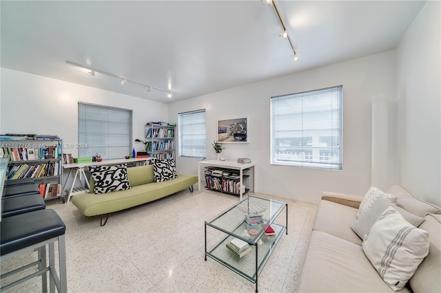 living room with track lighting