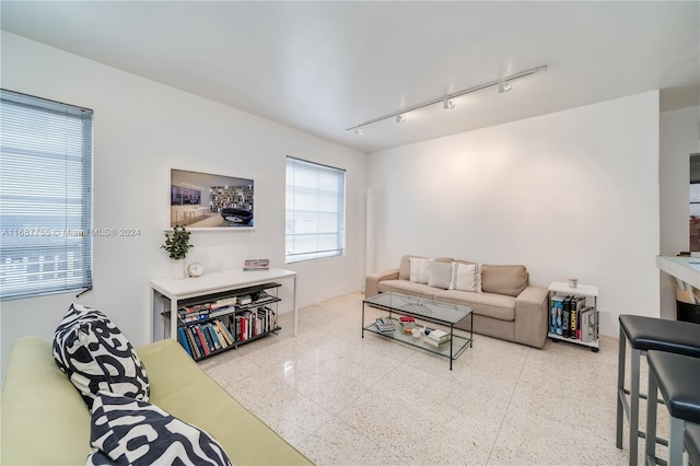 living room with track lighting