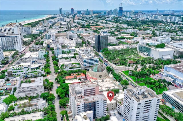 bird's eye view featuring a water view