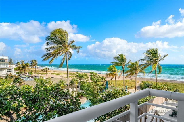 view of water feature with a beach view