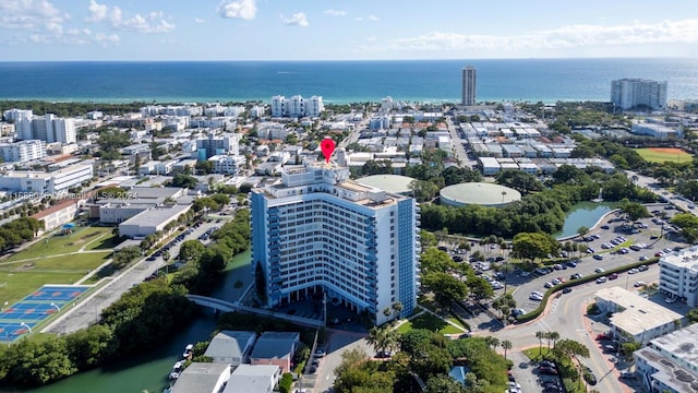 aerial view with a water view