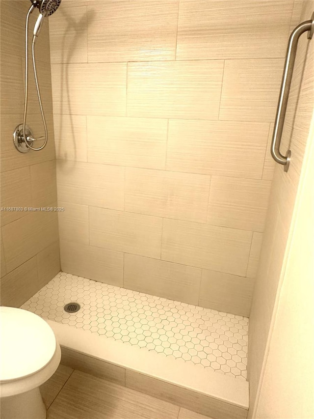 bathroom featuring a shower stall and toilet