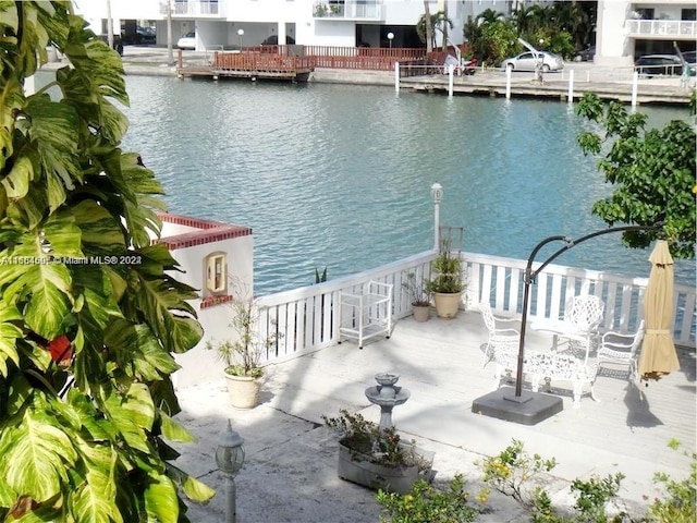 view of dock with a water view