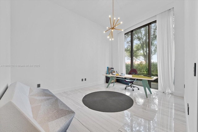 2811 S Bayshore Dr Unit 4C, Miami, FL 33133 - sitting room with a chandelier, a desk, and baseboards