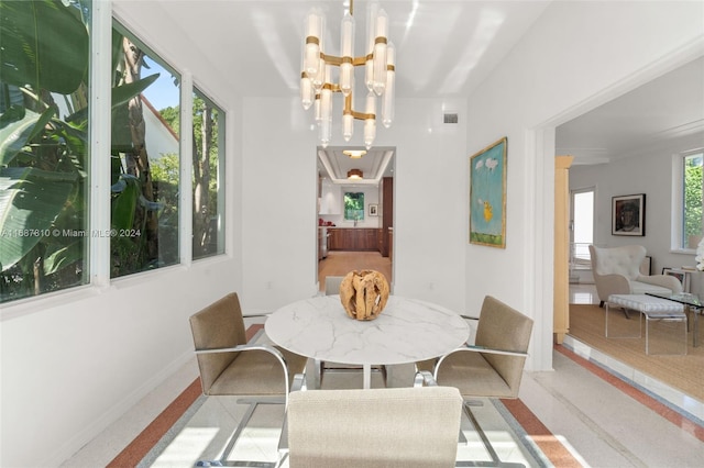 dining space with a healthy amount of sunlight and an inviting chandelier