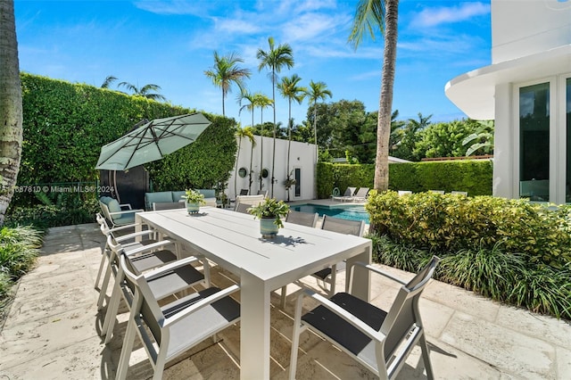 view of patio / terrace featuring a fenced in pool