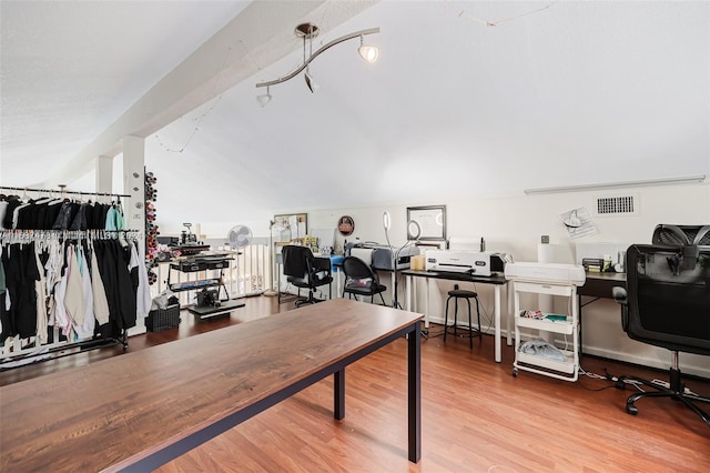 office area with hardwood / wood-style flooring