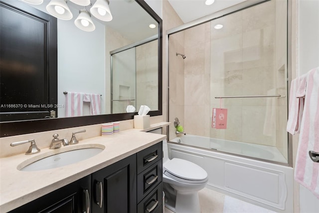 full bathroom featuring vanity, toilet, and enclosed tub / shower combo