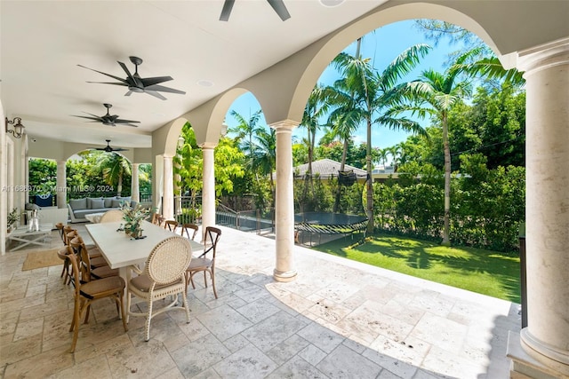 view of patio featuring outdoor lounge area and ceiling fan