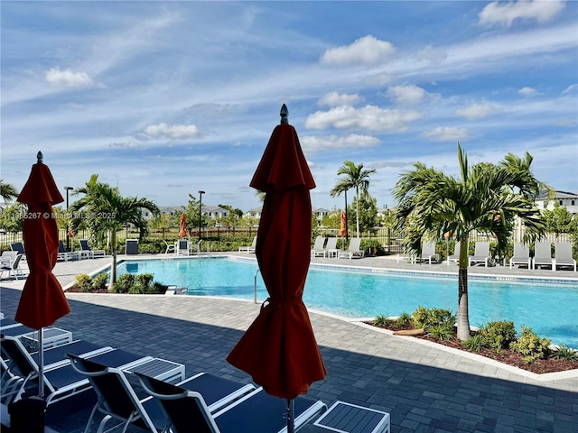 view of swimming pool with a patio