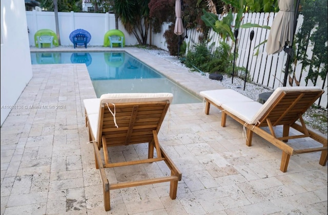 view of swimming pool featuring a patio area