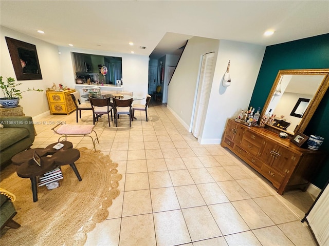 living room featuring light tile patterned floors