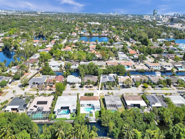 aerial view featuring a water view