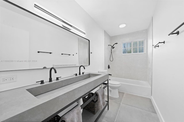 361 E 39th St, Hialeah, FL 33013 - bathroom with  shower combination, double vanity, and tile patterned floors