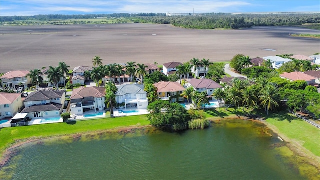 aerial view featuring a water view