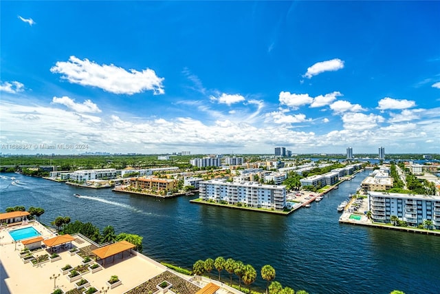 drone / aerial view featuring a water view