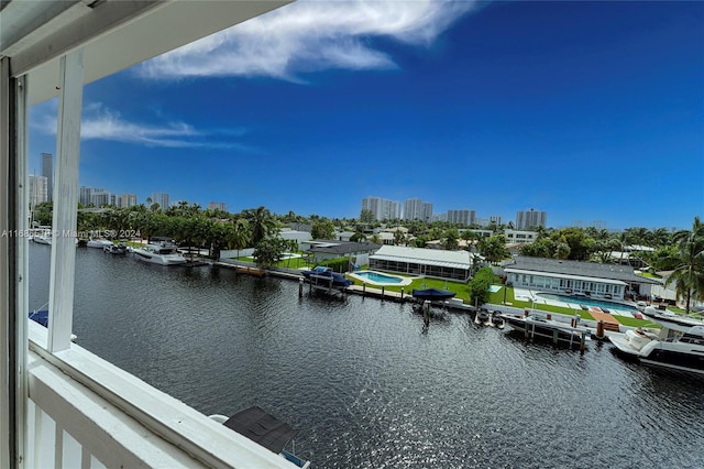 view of water feature featuring a dock