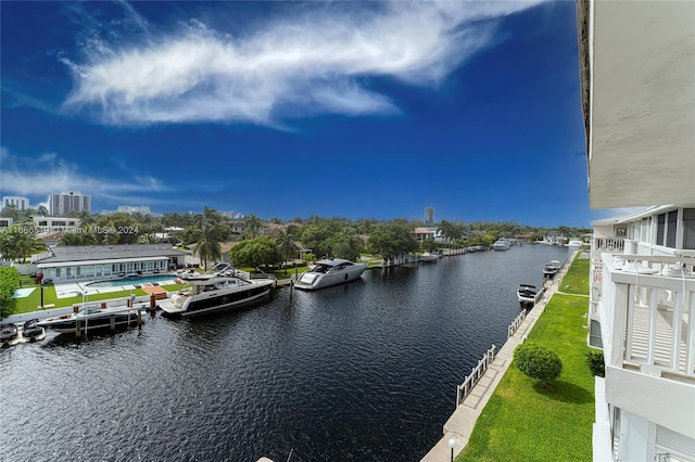 water view with a boat dock