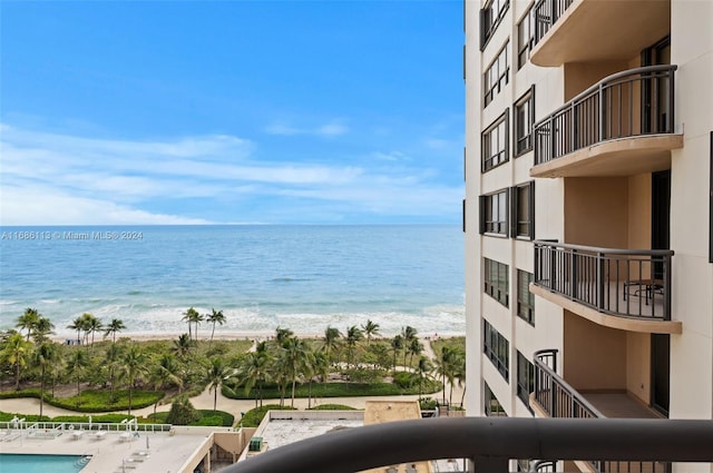 property view of water featuring a beach view