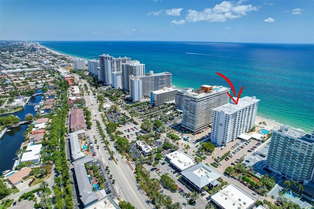 bird's eye view featuring a water view