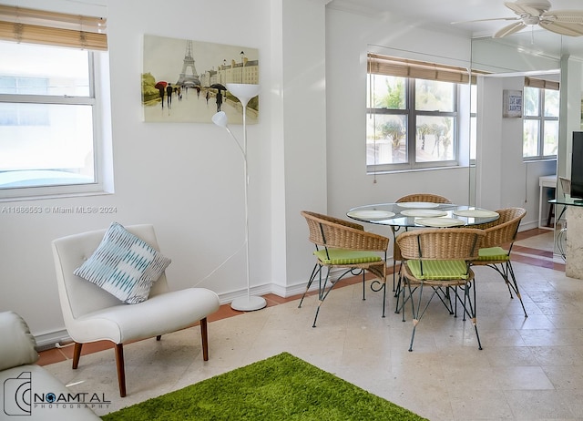 dining room with ceiling fan