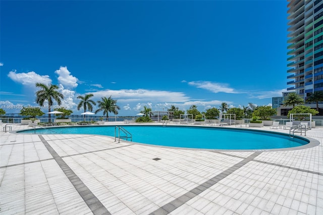 view of swimming pool with a patio area