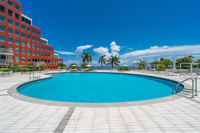 view of swimming pool with a patio area