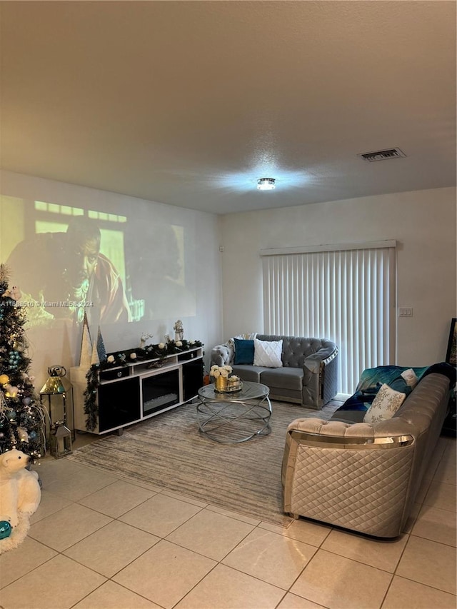 living room featuring light tile patterned floors