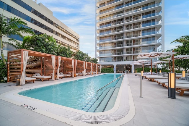 view of swimming pool featuring a patio